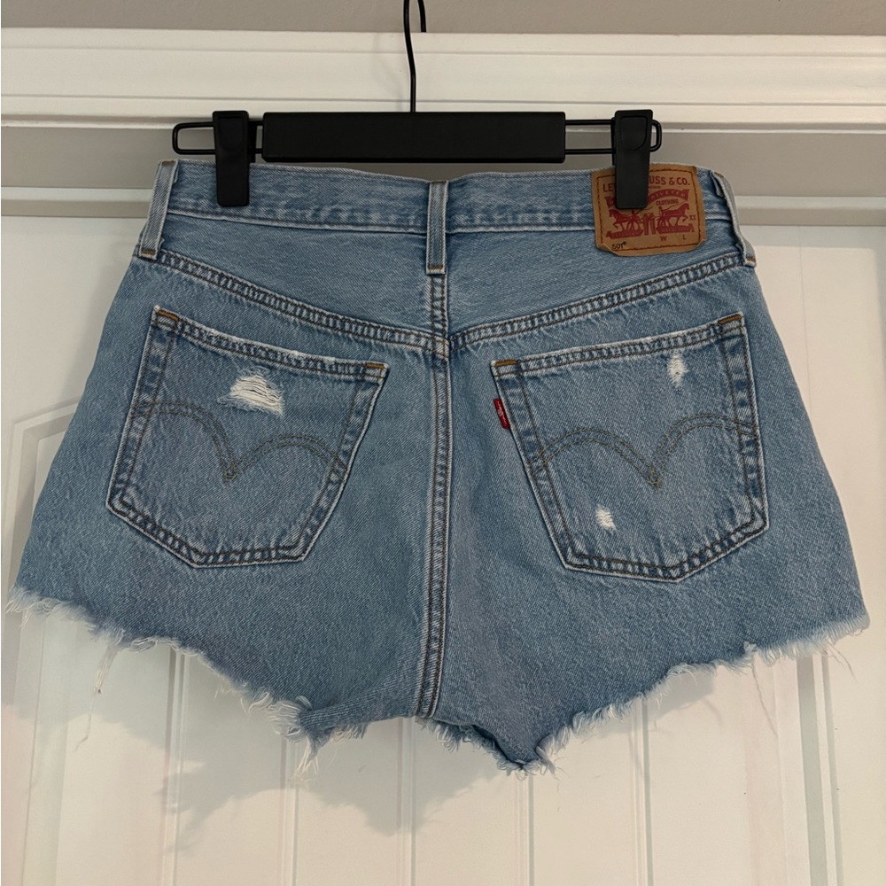 Levi's Light Blue Distressed Jean Shorts - Picture 2 of 2